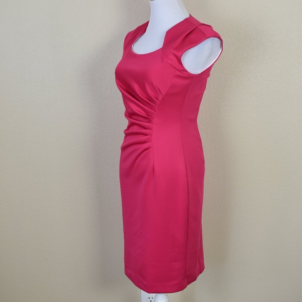 Calvin Klein Horseshoe Neck Ruched Scuba Sheath Dress Pink - 2 - Picture 3 of 8